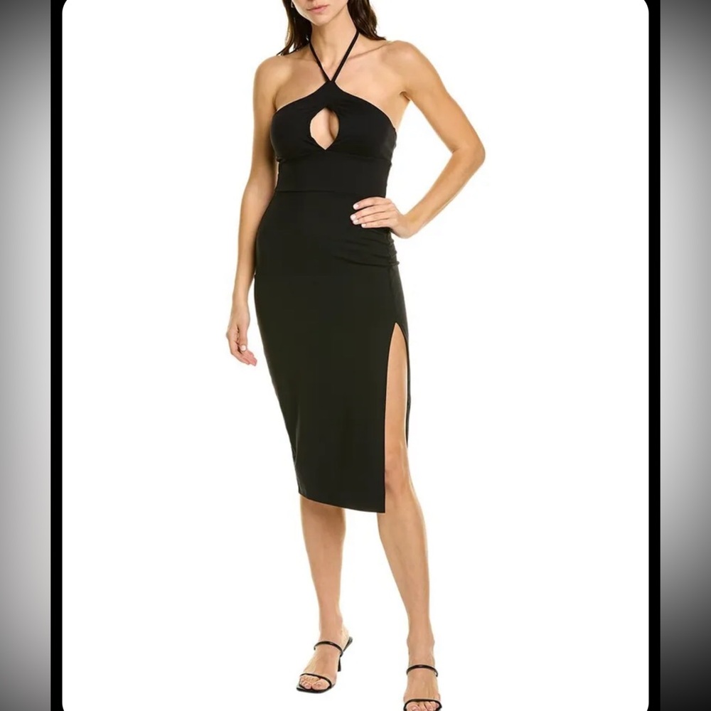 NWT Susana Monaco black slit midi dress halter sundress strapless LBD S cutout